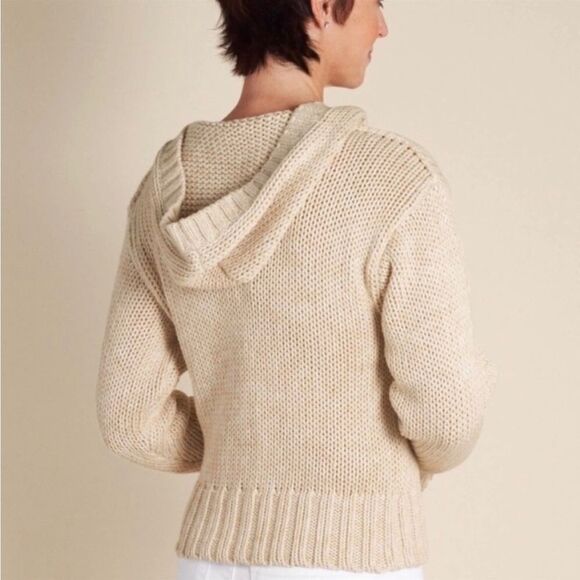 Soft Surroundings Sweater Hoodie Chunky Knit 1/4 Button Collar Cotton Cream S - Picture 2 of 11